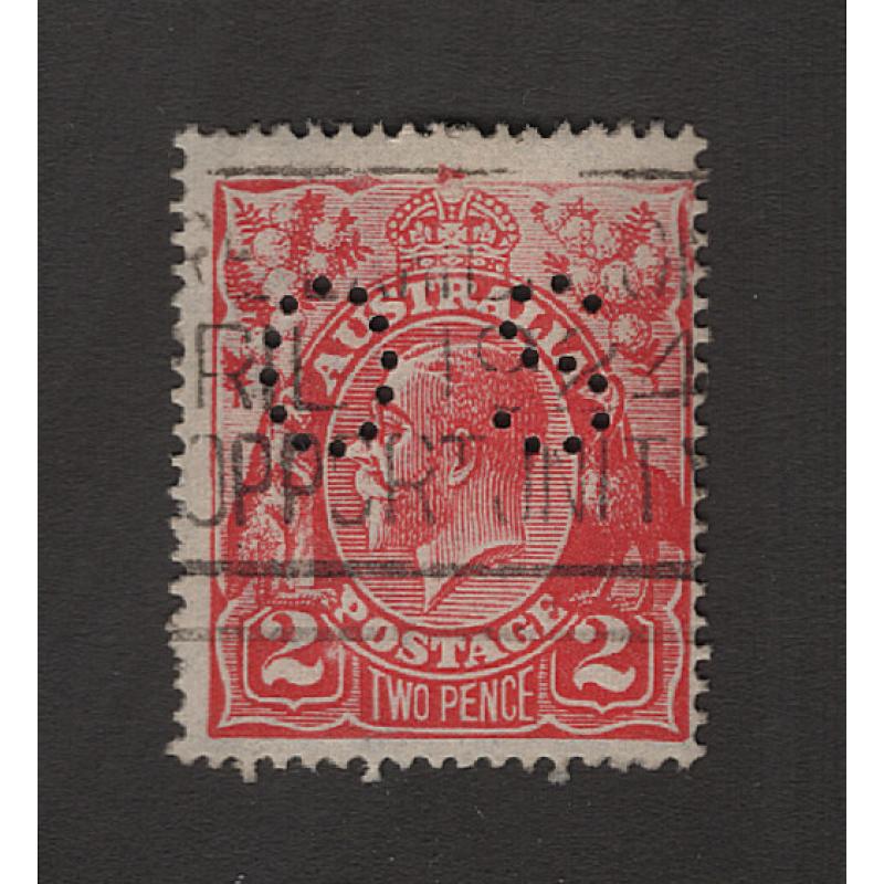 (BB15170) AUSTRALIA · 1922/24: used 2d red KGV defin (S Wmk) perf OS SG O72 with a dramatic lack of ink in top area · interesting oddity · $5 STARTER!!
