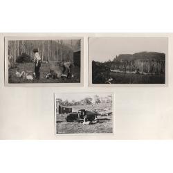 (BB15188) TASMANIA · 1920s/30s era; 7 small photos processed by Spurling Studios featuring views of highland huts, adventurous men and women, well out-of-zone motor vehicles and a snapshot of Mt. Oakleigh (2 images)