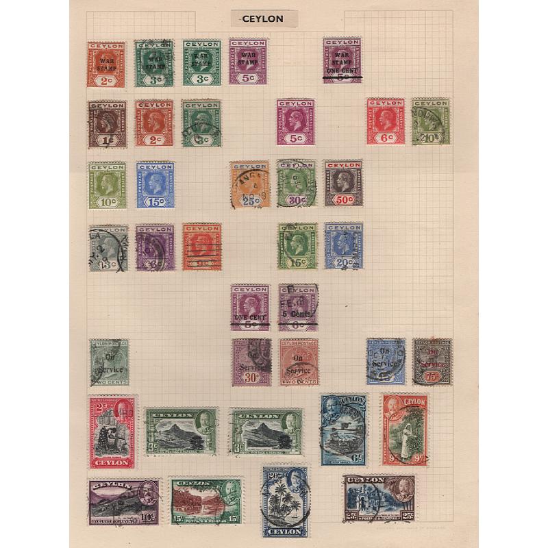 (BB15193L) CEYLON · 1883/1965: approx. 150x M/U stamps on 6 abum pages · mixed condition · includes surcharges, War Tax stamps, officials (6 images)