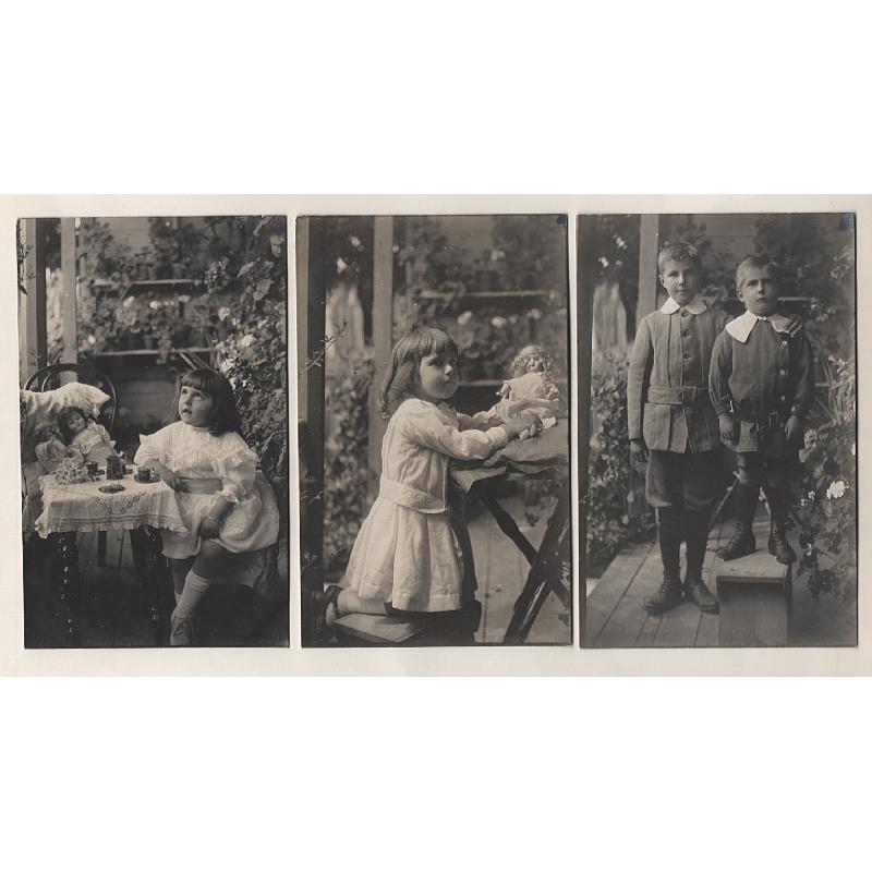 (BB15212) TASMANIA · c.1910: three real photo cards with portraits taken in the same location of 2 young girls and 2 young boys (sisters & brothers??) · photographer not identified · all cards in VF condition (3)