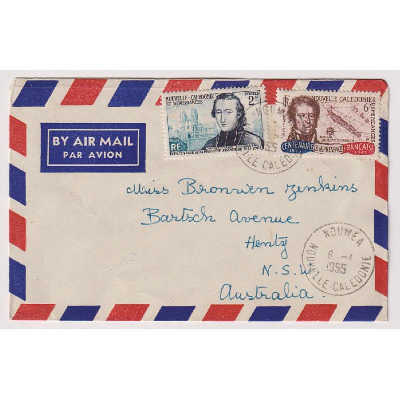(BB1801) NEW CALEDONIA · 1955: commercial air mail cover to Australia · attractively franked · fine condition · $5 STARTER!!