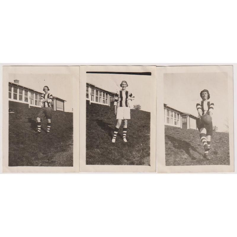 (BB1827) TASMANIA · c.1940: 3 photographic portraits of 2 young women from the Launceston area kitted out for Australian Rules Football ....... there was a women's football roster established in N. Tasmania at this time (2 images)