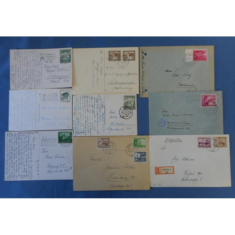 (BB1848) GERMANY · 1937/45: nine covers and cards bearing a mostly different range of semi-postal issues paying applicable rates · excellent to fine condition throughout