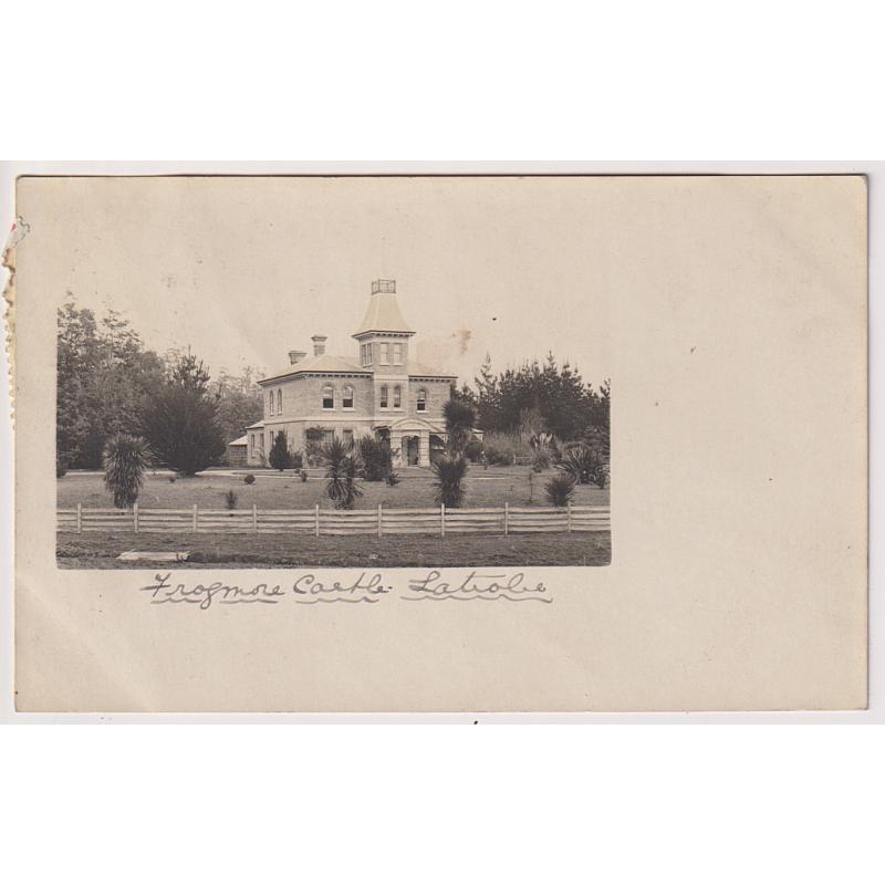 (BB1871) TASMANIA · c.1906: real photo card v/view of FROGMORE CASTLE LATROBE postally used to postmistress at STEPPES with request to re-direct mail to Interlaken · nice condition