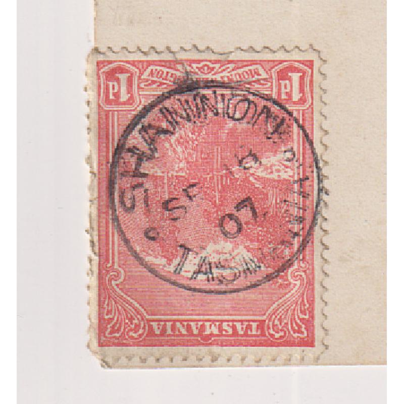 (BB1878) TASMANIA · 1907: a slightly 'doubled' but clear fully-framed strike of the SHANNON Type 1 cds on a PPC w/view SILVER FALLS HOBART · postmark is rated RR+(12) · (2 images)