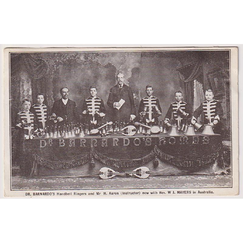 (BB1890) AUSTRALIA · 1909: publicity postcard with a portrait of Dr. Barnardo's Handbell Ringers when on tour in Australia · postally used in Tasmania with 1d Pictorial franking · excellent clean condition