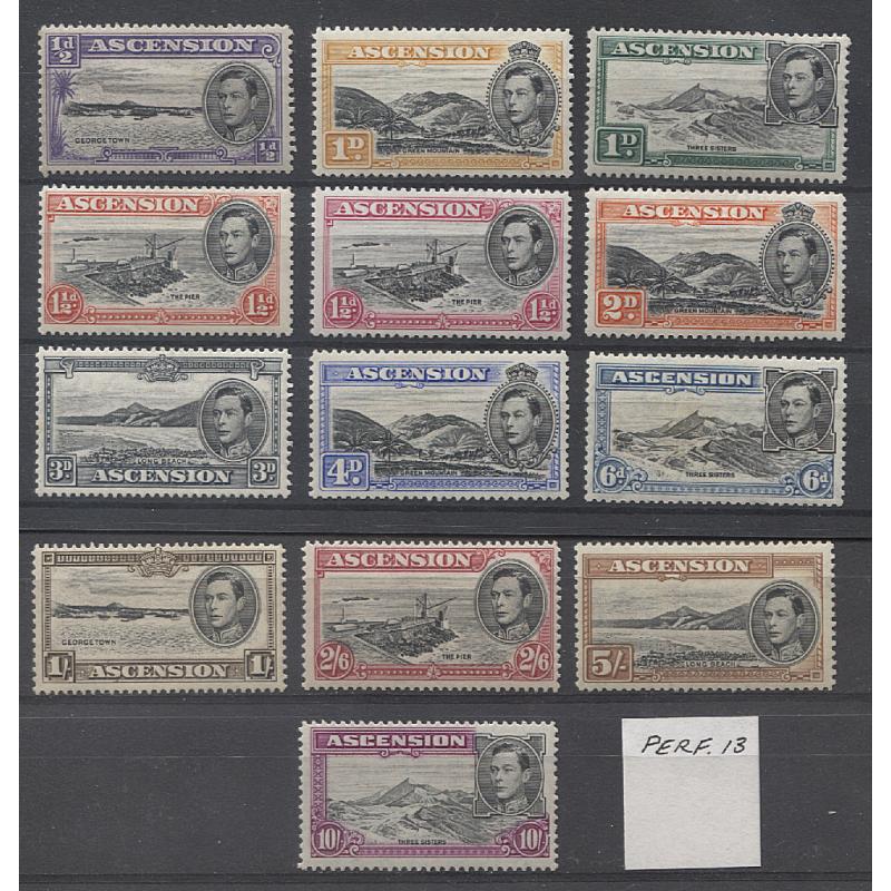 (BB1919) ASCENSION · 1942/53: complete KGVI pictorial definitive issue perf.13 SG 38b/47b in excellent to fine M/MLH/MVLH condition front/reverse · c.v. £142 · 13 stamps (2 images)