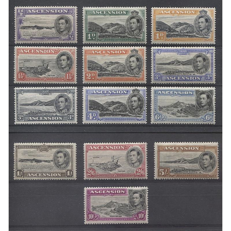 (BB1921) ASCENSION · 1938: complete KGVI pictorial definitive issue perf.13½ SG 38/47 in excellent to fine M/MLH/MVLH/MNH condition front/reverse · c.v. £500+ · 13 stamps (2 images)