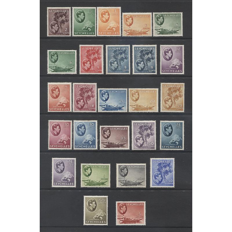 (BB1946L) SEYCHELLES  1938/49: basic complete mint SG 135/149 KGVI pictorial definitives · fresh appearance although a few values have gum imperfections so please view both largest images · total c.v. £550 (26)