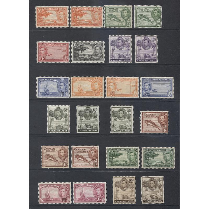 (BB1964) CAYMAN ISLANDS · 1935/48: basic M/MLH set of KGVI pictorial definitives SG 115/126a plus some perf variations · see full description and large images · total c.v. £300 · 24 stamps (2 images)for further details