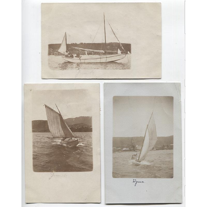 (BB1993) TASMANIA · 1905: three real photo cards, one with a view of the yacht "WYUNA", the others of the same unidentified vessel · all photos were taken on the Derwent River · nice condition (3)