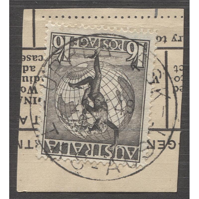 (BL1009) TASMANIA · 1949: a light but obvious full impression of the UPPER ESK Type 5 cds on a telegram clipping · postmark is rated 3R