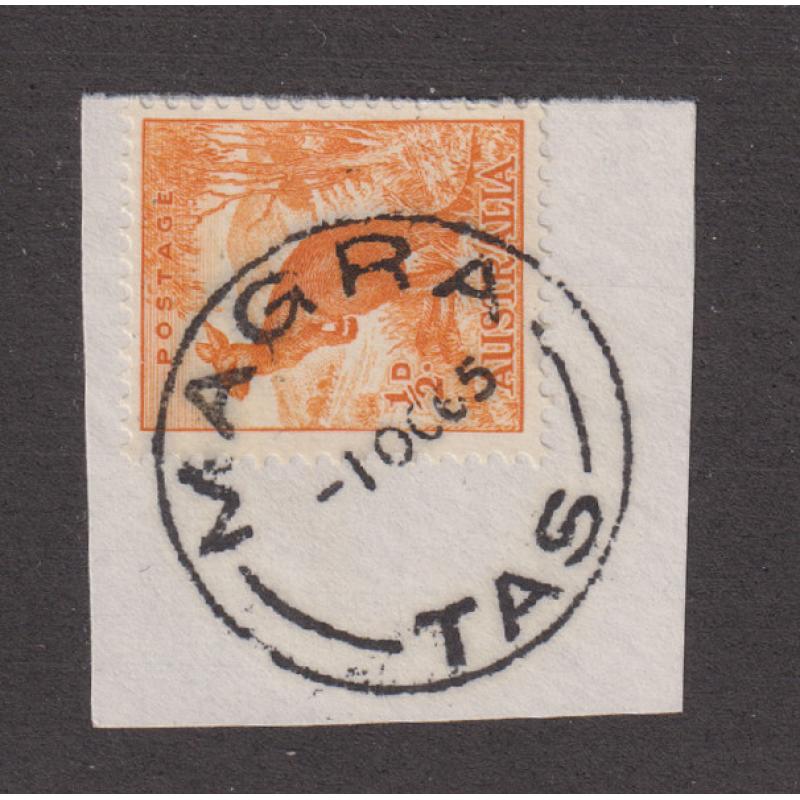 (BL1036) TASMANIA · 1965: an A1+ quality strike of the MAGRA Type 4(s) cds on piece · postmark is rated 2R