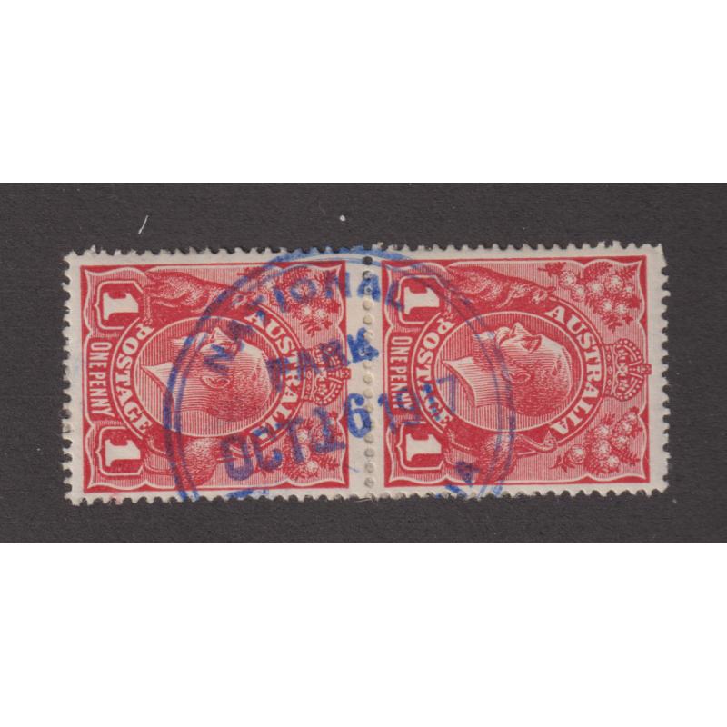 (BL1037) TASMANIA · 1917: a very clear example of the NATIONAL PARK Type R1 cds on a vertical pair of 1d red KGV defins · postmark is rated 3R and all the "important bits" are there!