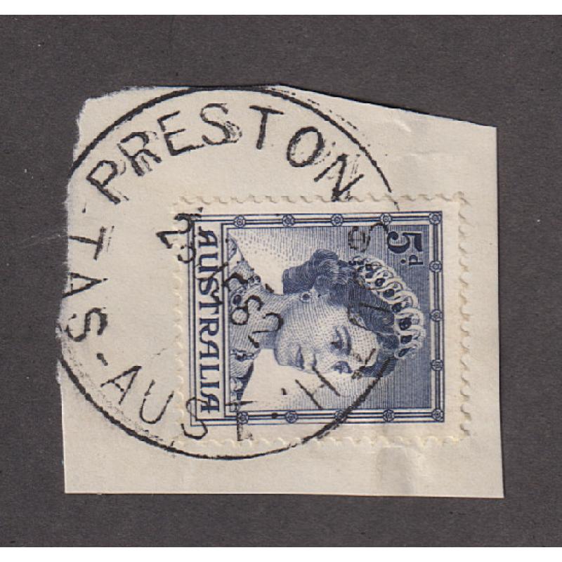 (BL1487) TASMANIA · 1962: a clear and nearly full strike of the PRESTON SOUTH Type 5 cds on piece · postmark is rated 3R