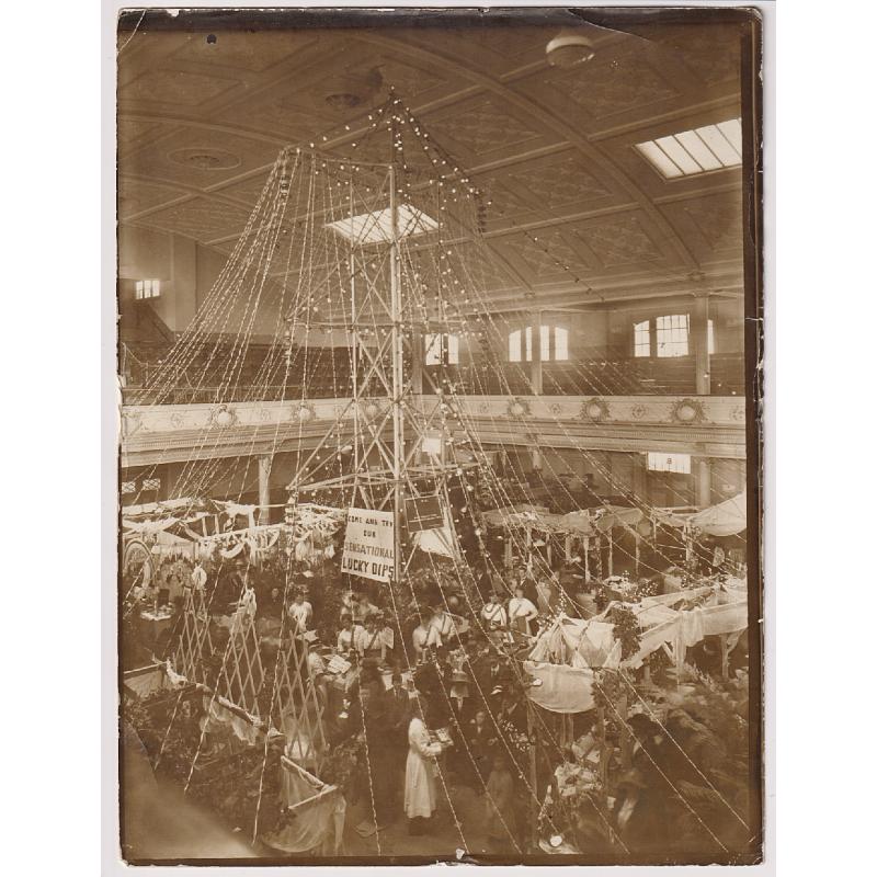 (BW1103L) TASMANIA · c.1915: large photograph (162x215mm) featuring an indoor fair held in the HOBART CITY HALL .... most likely to have been a WWI fundraising event · some minor peripheral wear - $5 STARTER!!