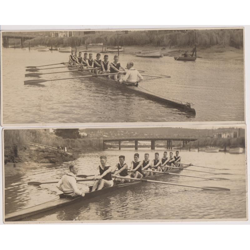 (BW1106L) TASMANIA · c.1930: two photographs (212x86mm) with portraits of the same rowing team on the North Esk River at Launceston · most likely to be the Tasmanian King's Cup team training (2)