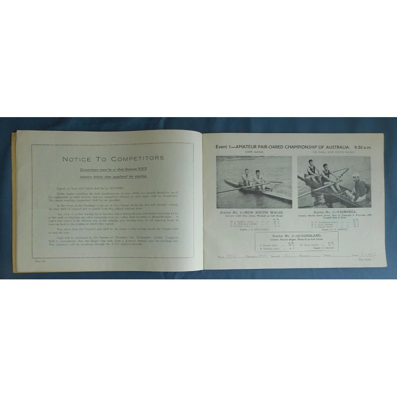 (BW1108L) TASMANIA · 1934 & 1954: souvenir programs for KING'S CUP rowing championships held at Hobart · both items in excellent condition (4 sample images)