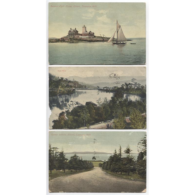(BY1003) TASMANIA · 1908/12: five cards with Southern Tasmanian views in a mixed condition · the FISHING BOATS, HOBART is the "stand-out"  being quite a scarce card (2 images)