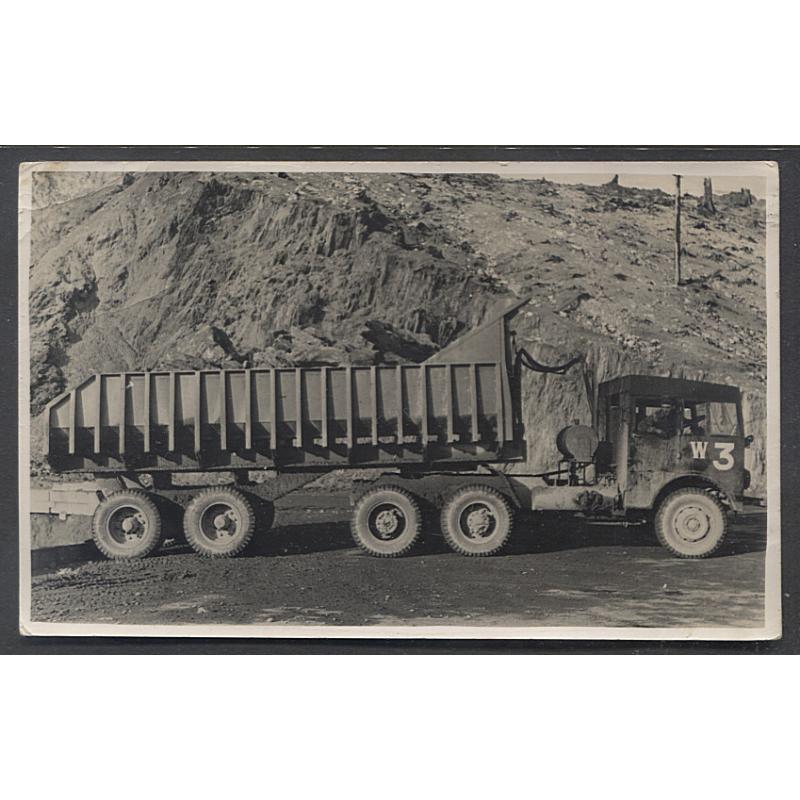 (CD10005) TASMANIA · 1930s: unused real photo card with a view of a huge tip truck which was in use in the open cut mine at MOUNT LYELL · some corner bends from being mounted in a postcard album o/wise in excellent condition