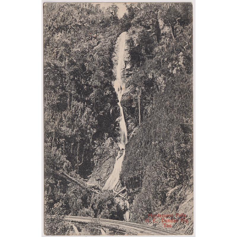 (CD1018) TASMANIA · c.1908: Spurling & Son card w/view of MONTEZUMA FALLS N.E. DUNDAS RLY · greeting on back but not postally used · excellent condition