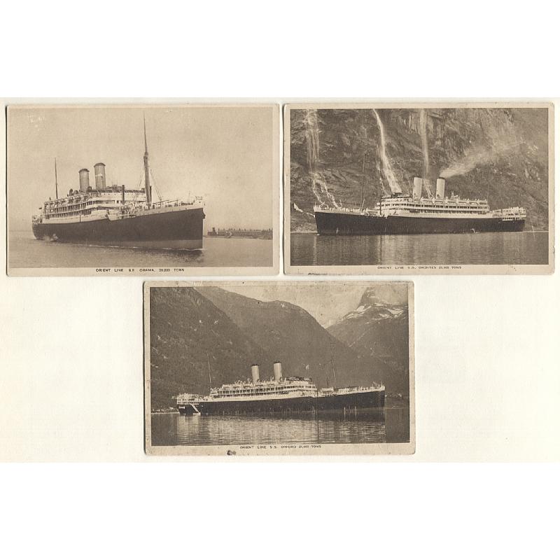 (CD15017) GREAT BRITAIN · 1950s: 5 unused Orient Line ship postcards in excellent to fine condition including S.S. "Orontes", S.S. "Orford" (2 different) and S.S. "Orama"  (2 images)