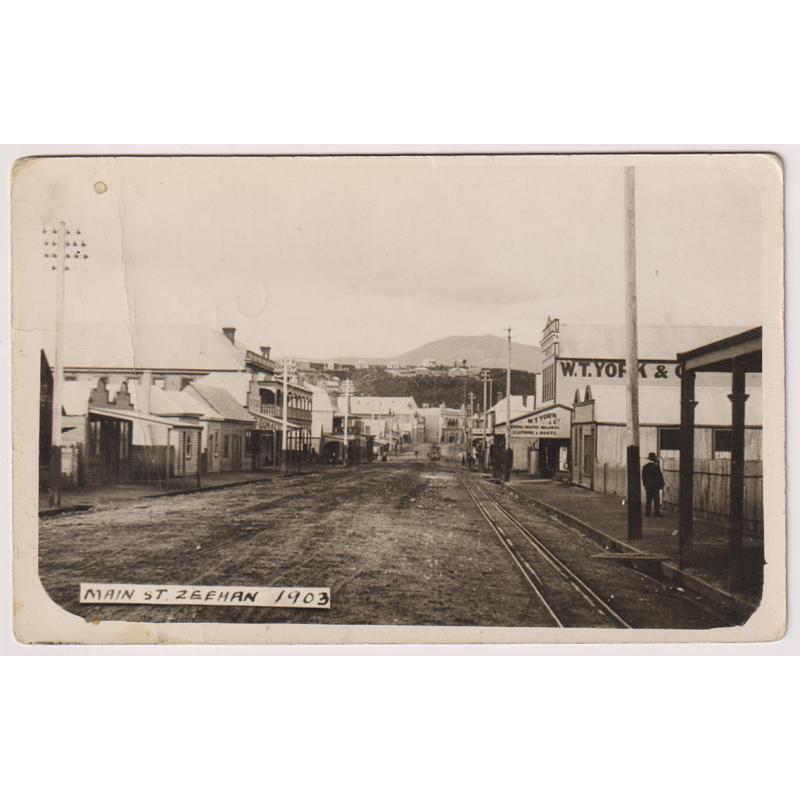 (CD1901) TASMANIA · 1903: postcard size reprint of earlier real photo card featuring a view of MAIN ST. ZEEHAN (looking east) · believed to have been produced by Zeehan photographer Ron Bradshaw in the 1950s · see full description