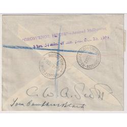 (CK1000) GREAT BRITAIN · AUSTRALIA  1934: England-Australia MacRobertson Air Race cover carried/signed by the winners C.W.A. Scott & T. Campbell-Black on "Grosvenor House"  AAMC #433 · returned to G.B.  · c.v. AU$1250 (2 images)