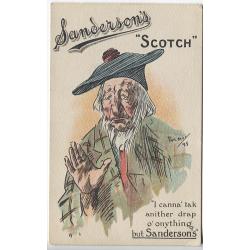 (CN1018) TASMANIA  1911: advertising card for SANDERSON'S SCOTCH illustrated by Phil May mailed to order condensed milk for the Military Camp at Ross by soldier/stamp dealer A.W. Orchard ....see description