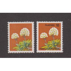(CN1212) AUSTRALIA · 1975: 18c Flower with BLACK OMITTED SG 608a in VF MNH condition · "normal" printing included for comparison · c.v. £42 (2 images)