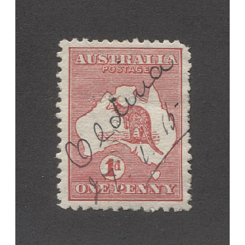 (CT10052) TASMANIA · 1915: full "OLDINA" mss cancel on a 1d Roo perf T dated "27·1·15" - rated R · nice example