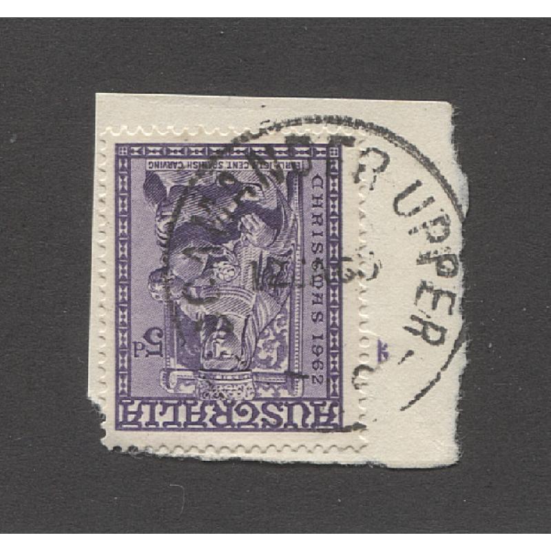 (CT10055) TASMANIA · 1963: an obvious and nearly complete impression of the SCAMANDER UPPER Type 4(s) on piece · postmark is rated 3R