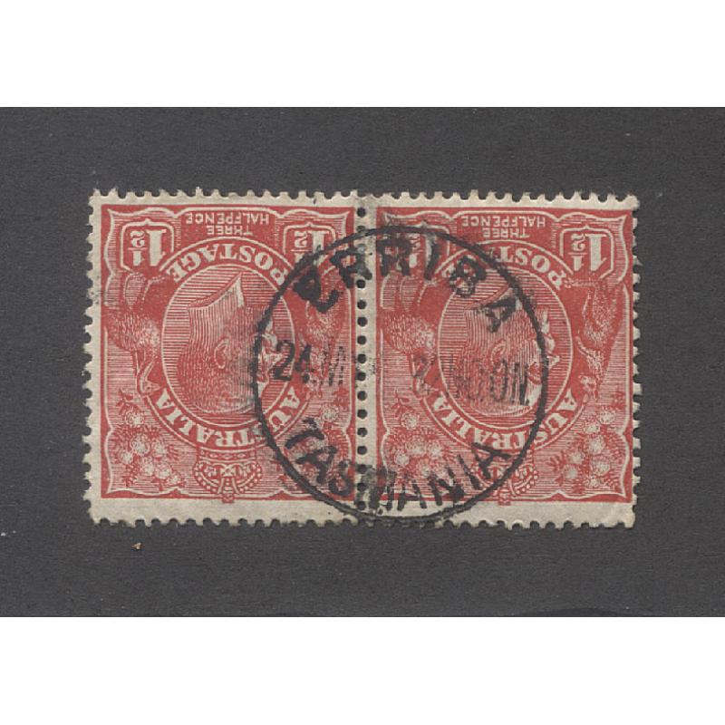 (CT10057) TASMANIA · 1932: a full clear impression of the ERRIBA Type 3 cds on a pair of 1½d KGV defins · postmark is rated 3R · this strike ex Avery Collection