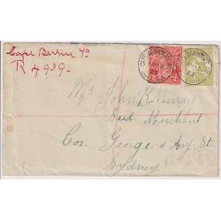 (CT1114) TASMANIA · 1923: a small registered commercial cover mailed from CAPE BARREN ISLAND · mss endorsement in red ink used in lieu of a registration label · excellent condition ...please view both largest images