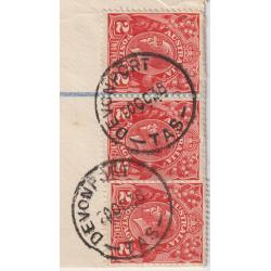 (CT1226) TASMANIA ·  1938: two full clear strikes of the DEVONPORT Type 4(x) cds ('WEST' removed) on a faulty Express Delivery envelope to Melbourne · postmark is rated 4R (2 images)