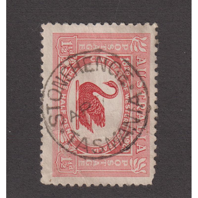 (CT1229) TASMANIA ·  1929: a full strike of the STONEHENGE Type 1 cds on a 1½d WA Centenary commem · postmark is rated S