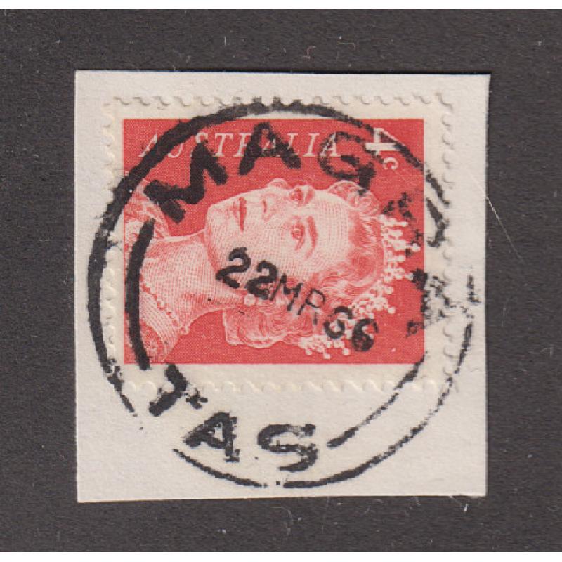 (CT1237) TASMANIA · 1966: a bold strike of the MAGRA Type 4(s) cds on an envelope clipping · postmark is rated 2R