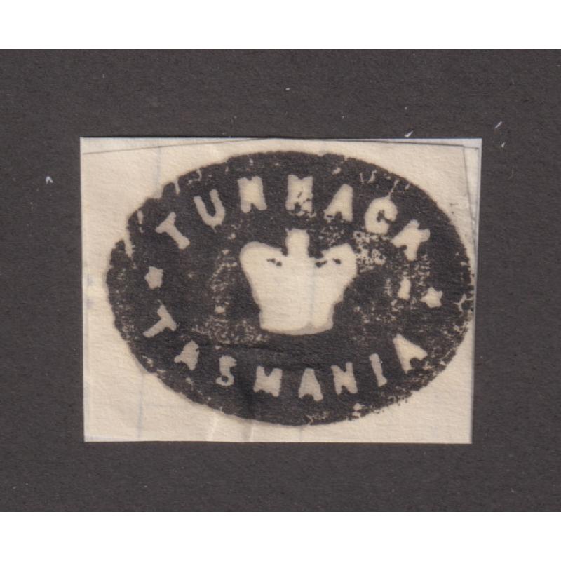 (CT1312) TASMANIA · a nearly perfect impression of the TUNNACK Crown Seal on a document piece which has been "stiffened" with backing paper · ex Avery Collection