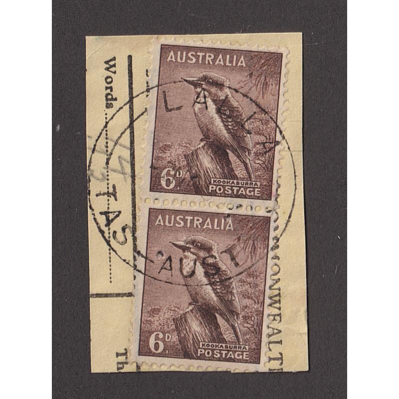 (CT1320) TASMANIA · 1950s: a clear impression of the LALLA Type 5 cds on a telegram piece · postmark is rated R · $5 STARTER!!