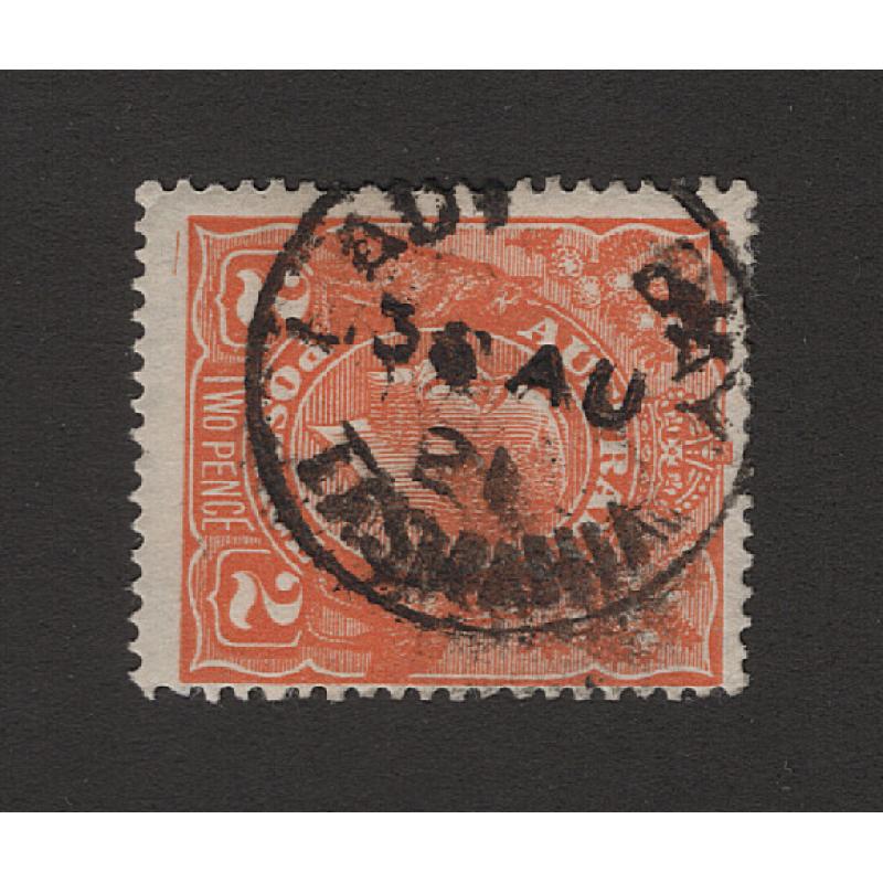 (CT1500) TASMANIA · 1921: a well-inked but clear and nearly complete strike of the LADY BAY Type 1(x) cds on a 2d KGV defin · postmark is rated 2R
