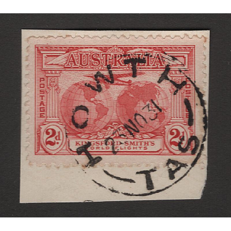 (CT1502) TASMANIA · 1931: an excellent example of the HOWTH Type 4 cds on a 2d K/Smith franked piece · postmark is rated 2R