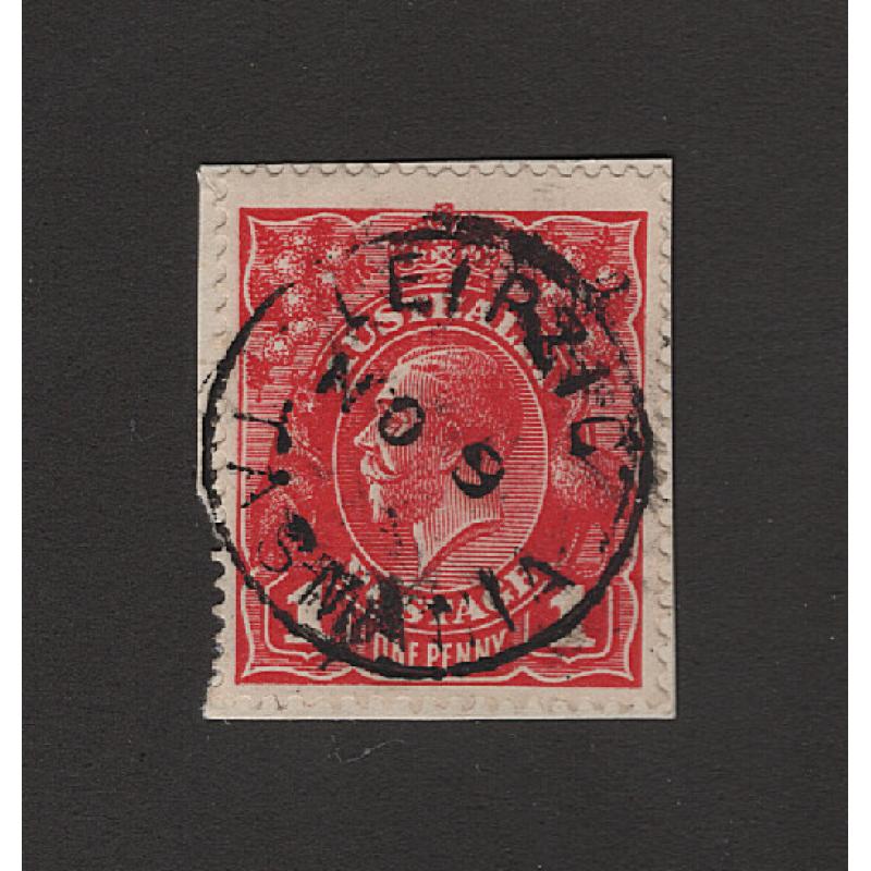 (CT1506) TASMANIA · c.1915: a fully-frame strike of the LEIPZIG Type 1 cds on a 1d red KGV franked piece · this example is a little more clear and complete than other examples from this period · postmark is rated 2R