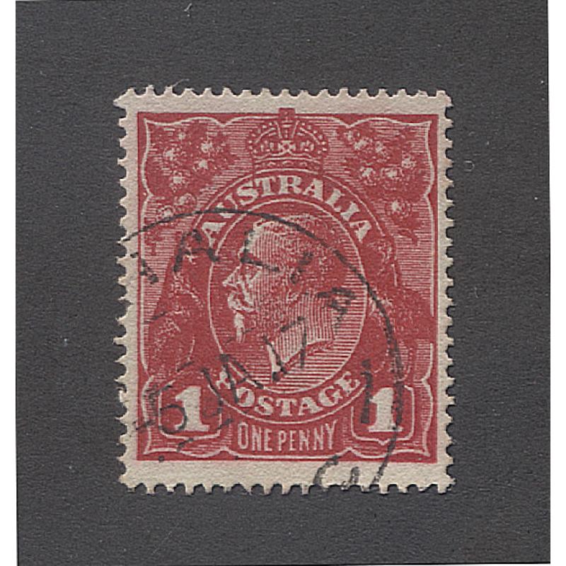 (DA10010) AUSTRALIA · 1916: finely used 1d deep scarlet KGV defin (analine on thin paper) BW 71J · vendor states "orange UV reaction" · nice "dated" example