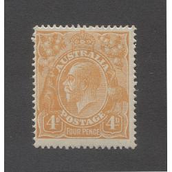 (DA10011) AUSTRALIA · 1915: mint 4d pale orange-yellow KGV defin with variety LEFT FRAME BROKEN AT TOP BW 110(2)d · c.v. AU$120 (2 images)