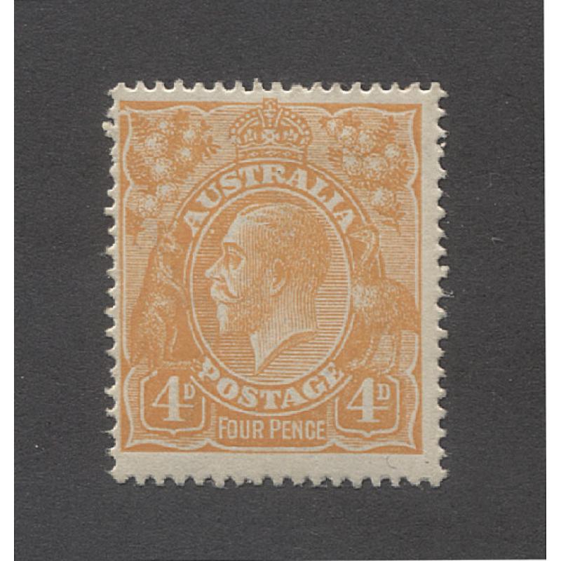 (DA10011) AUSTRALIA · 1915: mint 4d pale orange-yellow KGV defin with variety LEFT FRAME BROKEN AT TOP BW 110(2)d · c.v. AU$120 (2 images)