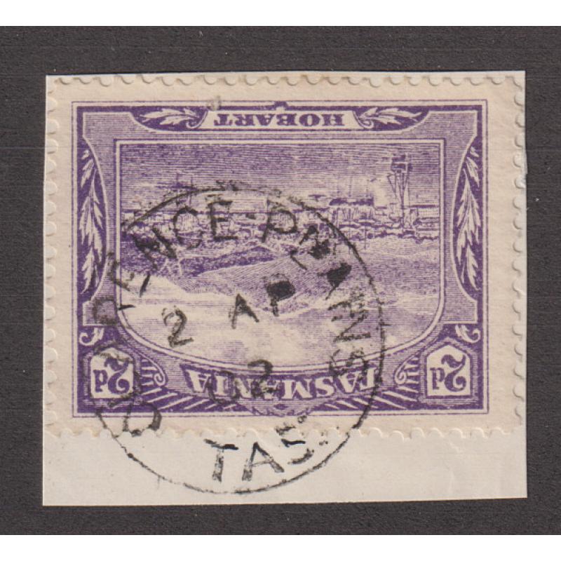 (DA1048) TASMANIA  1902: a full clear strike of the CLARENCE-PLAINS Type 1a cds ties a 2d Pictorial to a neat envelope clipping · postmark is rated RR(11*) and this example is well above the average