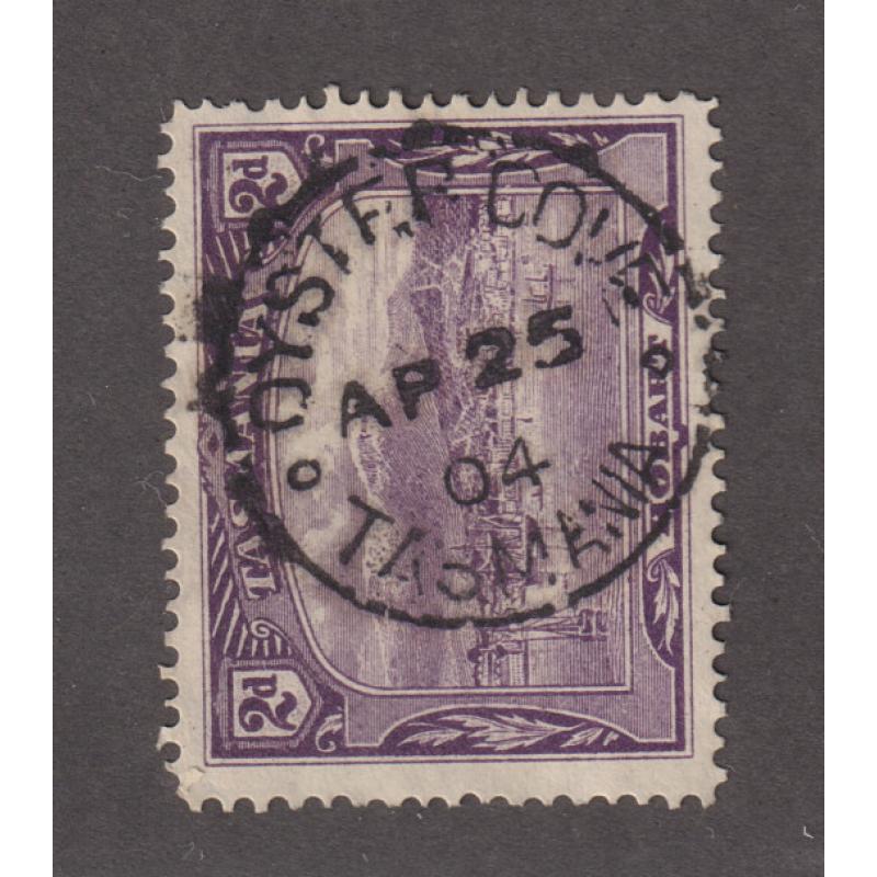 (DA1053) TASMANIA  1904: a nearly complete strike of the OYSTER COVE Type 1 cds on a 2d Pictorial · postmark is rated R+(9**) and this is a miles-above-average example