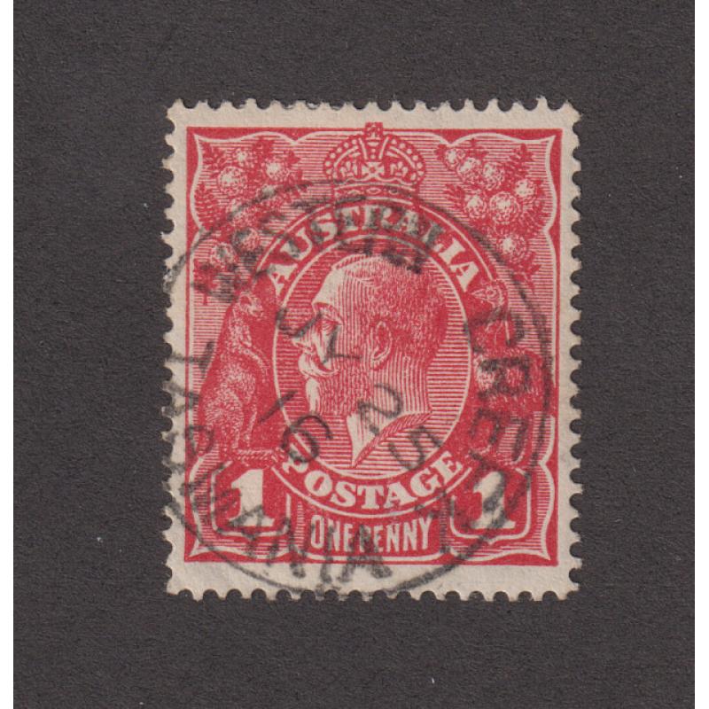 (DA1064) TASMANIA · 1916: a very clear and nearly complete impression of the WESTERN CREEK Type 1 cds on a 1d red KGV defin · postmark is rated R · $5 STARTER!!
