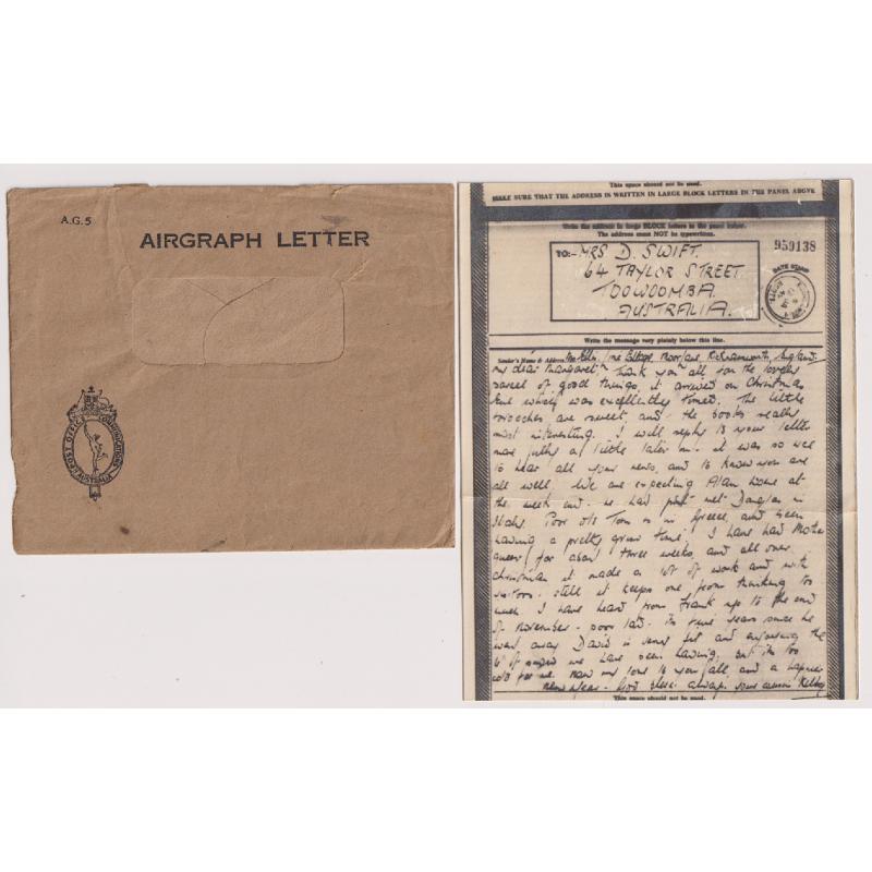(DA1066) AUSTRALIA · 1945: AIRGRAPH LETTER (A.G.5) envelope with original contents · some imperfections so please view the largest image (2 items)
