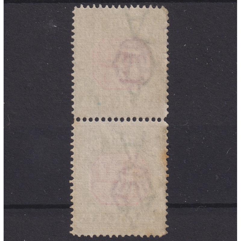 (DA1131) AUSTRALIA · 1922: lightly used vertical pair of 1d carmine/pale yellow-green Postage Dues (Crown/A wmk · perf.14) with INVERTED WATERMARK BW 106Ba · Starling certificate (2023) · see full description for more details  (3 images)